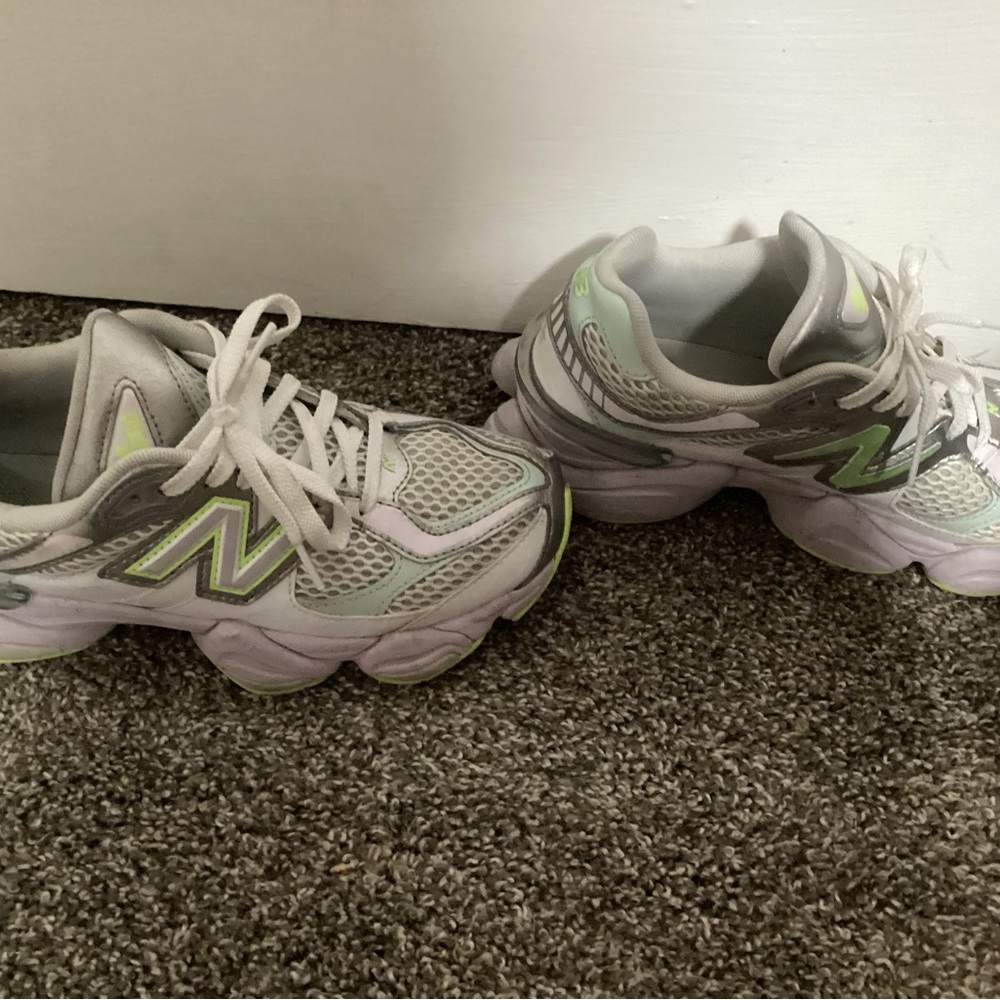 New Balance White and Green Athletic Shoes